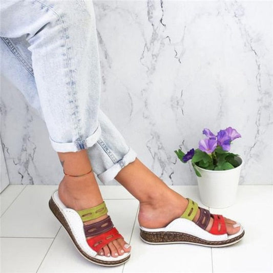 Slip-On Open Toe  Leather Platform Wedges - Necessary Clothing Store