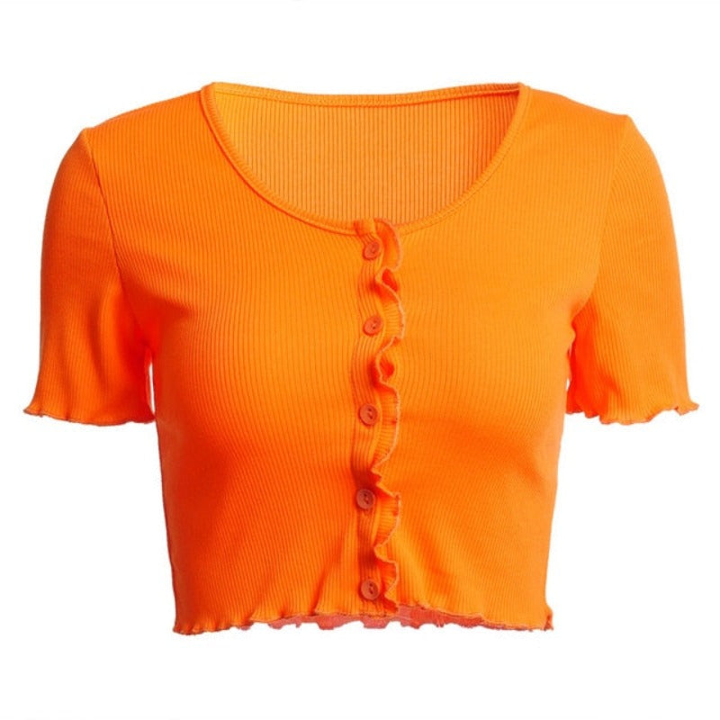 Stretchy Ruffle Sleeve Crop Top - Necessary Clothing Store
