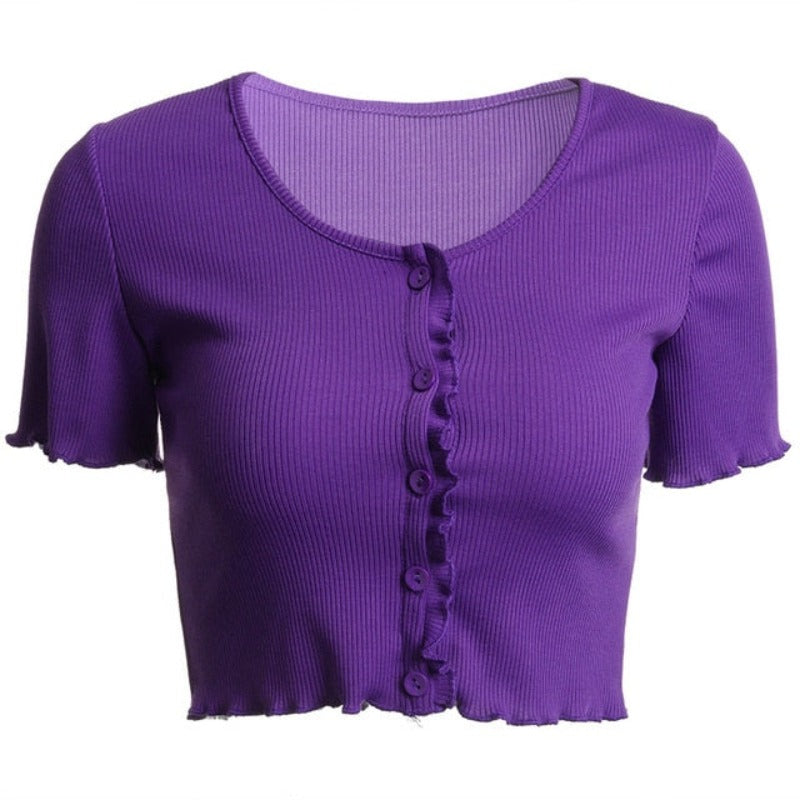 Stretchy Ruffle Sleeve Crop Top - Necessary Clothing Store
