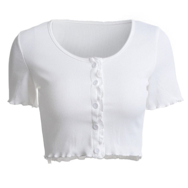 Stretchy Ruffle Sleeve Crop Top - Necessary Clothing Store
