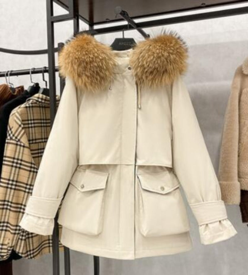 Natural Raccoon Fox Fur Hooded Down Coat Thick Warm Outerwear - Necessary Clothing Store