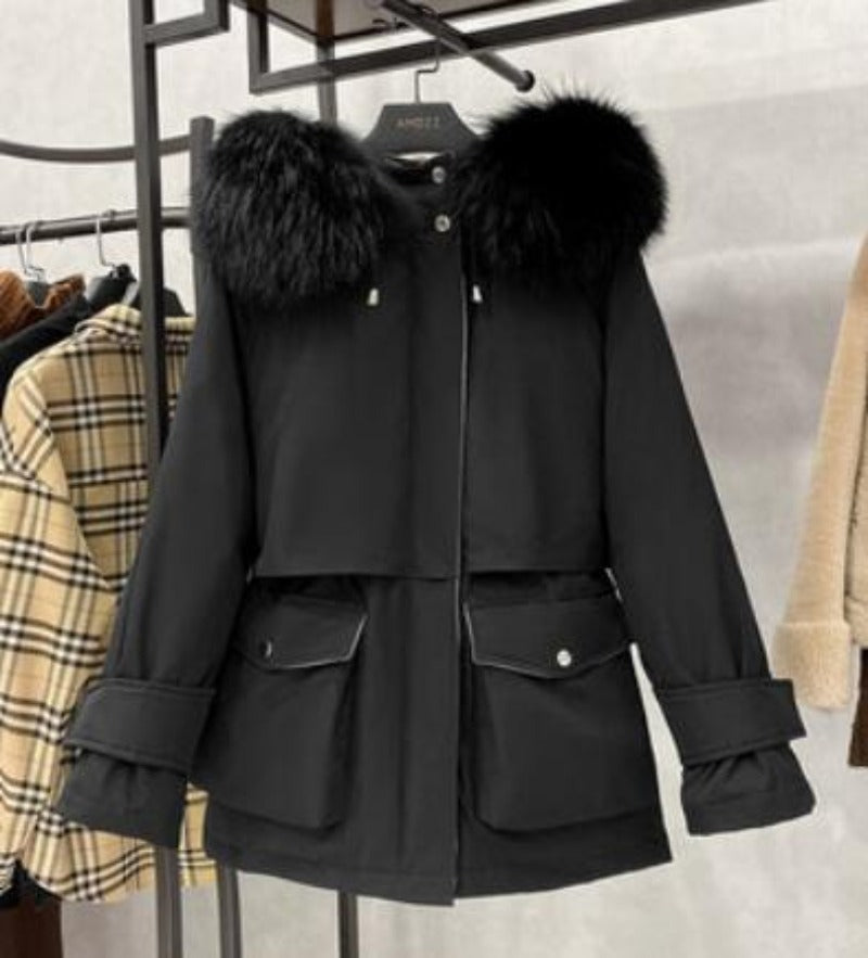 Natural Raccoon Fox Fur Hooded Down Coat Thick Warm Outerwear - Necessary Clothing Store