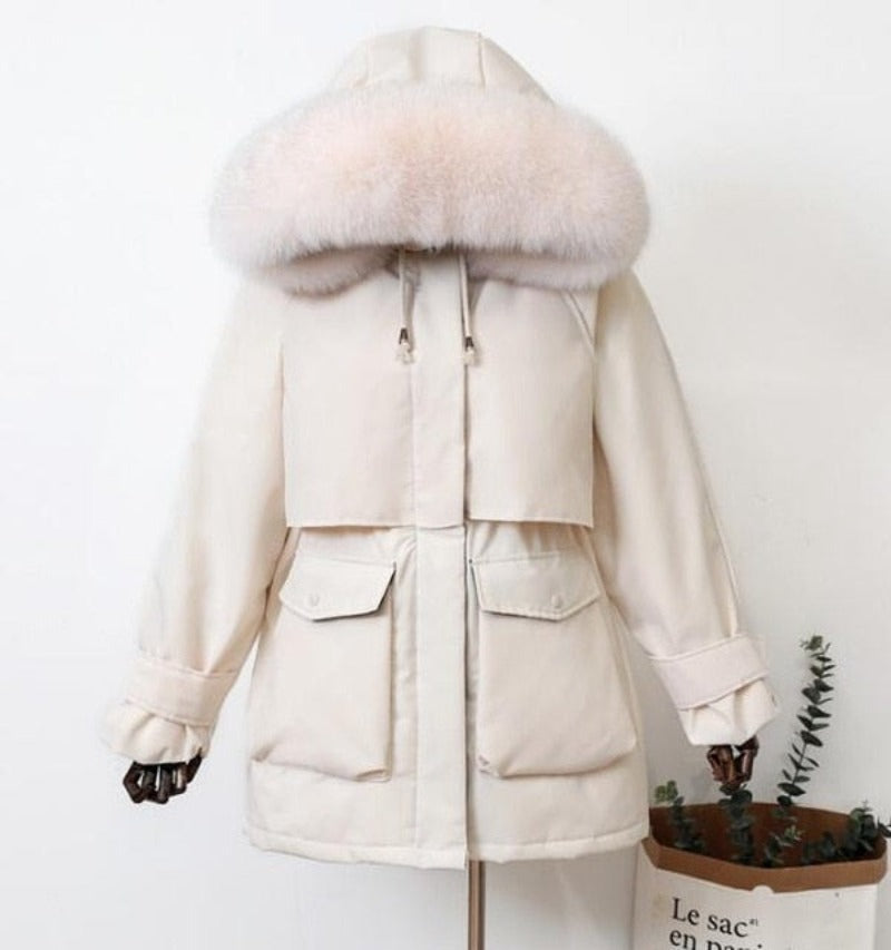 Natural Raccoon Fox Fur Hooded Down Coat Thick Warm Outerwear - Necessary Clothing Store