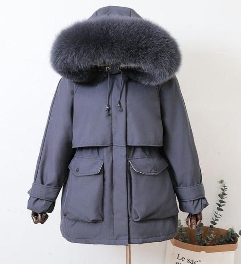 Natural Raccoon Fox Fur Hooded Down Coat Thick Warm Outerwear - Necessary Clothing Store