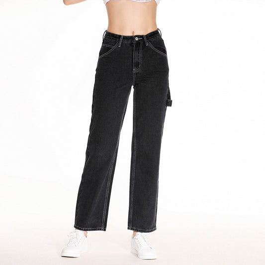 High Waist Straight Boyfriend Overalls Loose Wide Leg Denim Washed Retro Long Jeans - Necessary Clothing Store