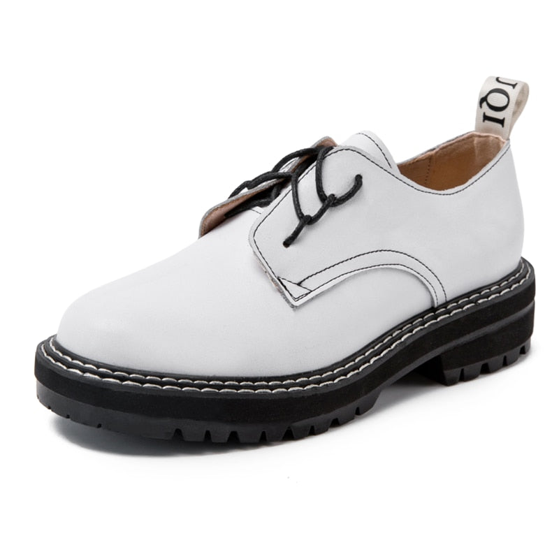 Genuine Leather Wild Thick British Style Oxford Student Shoes - Necessary Clothing Store