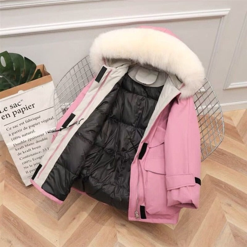 Natural Raccoon Fox Fur Hooded Down Coat Thick Warm Outerwear - Necessary Clothing Store