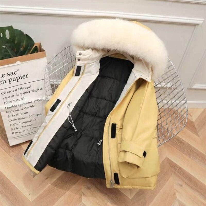 Natural Raccoon Fox Fur Hooded Down Coat Thick Warm Outerwear - Necessary Clothing Store