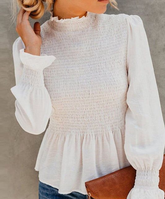 Turtleneck Flared Long Sleeve Ruffles Sweet Beauty Blouse - Necessary Clothing Store