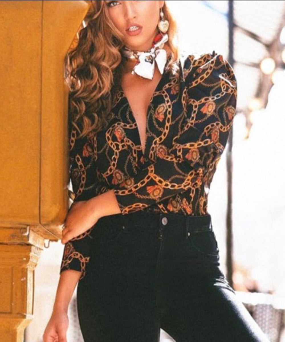 Deep V-neck Long-Sleeved Blouses - Necessary Clothing Store