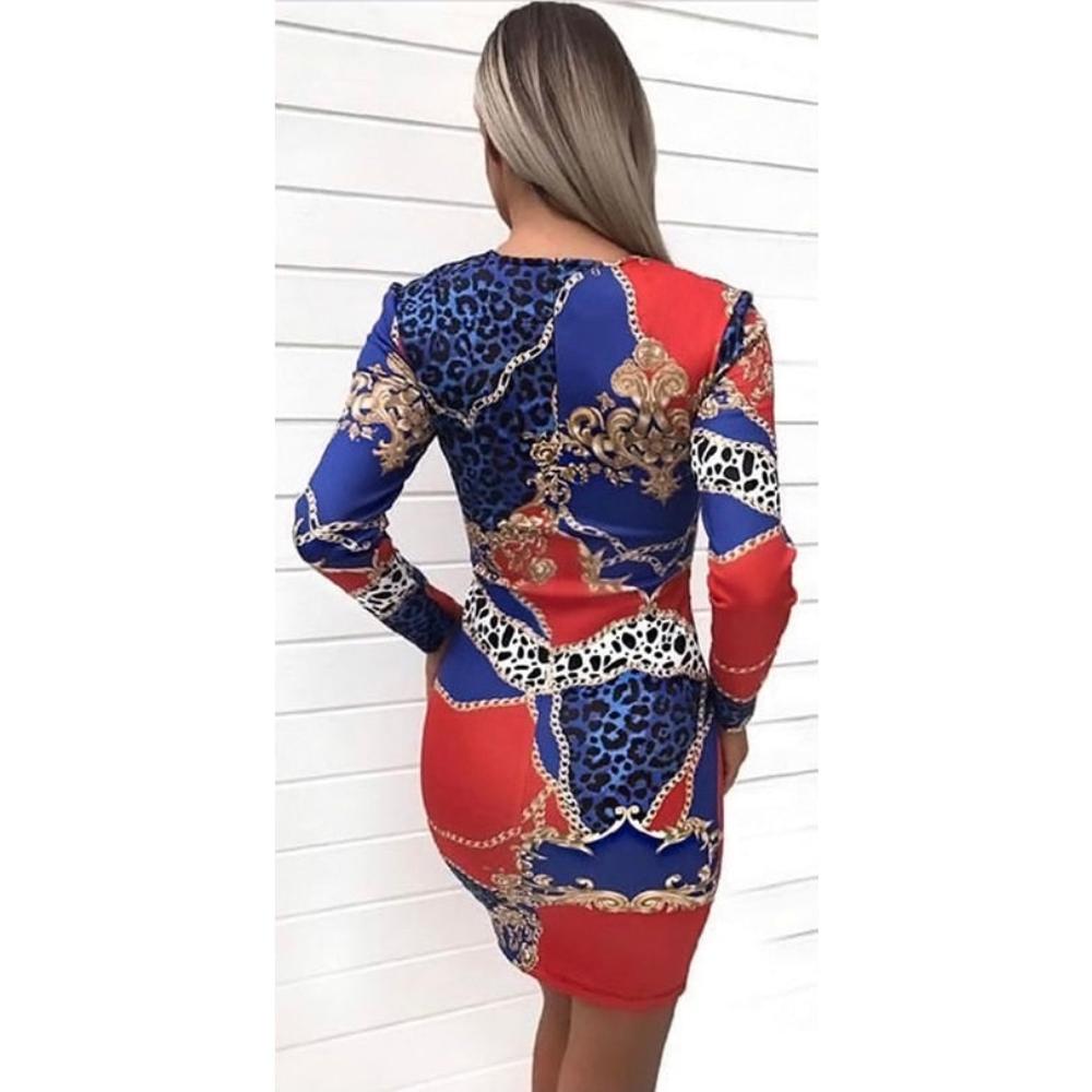 Slim Round Neck Long Sleeve Leopard Short Dress - Necessary Clothing Store