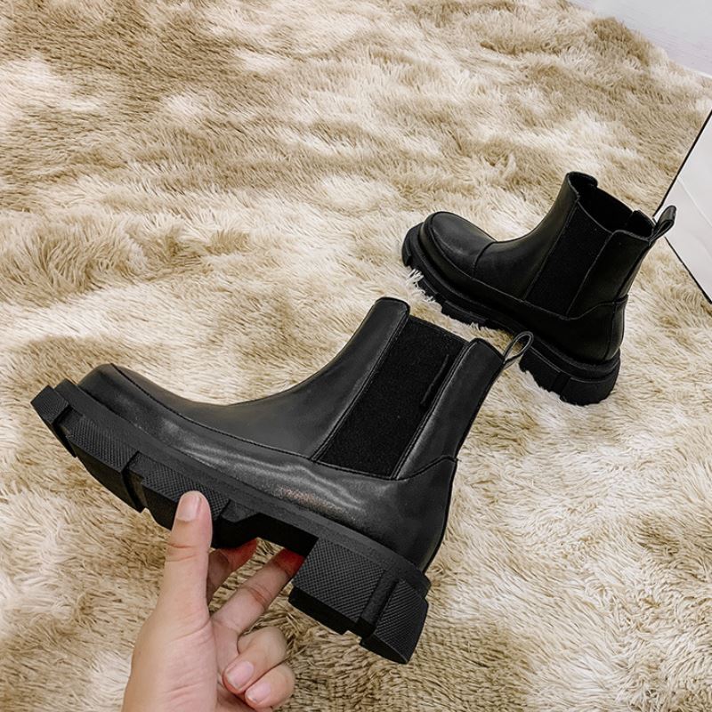 Leather Women Ankle Boots Platform Warm Fur High Heel - Necessary Clothing Store