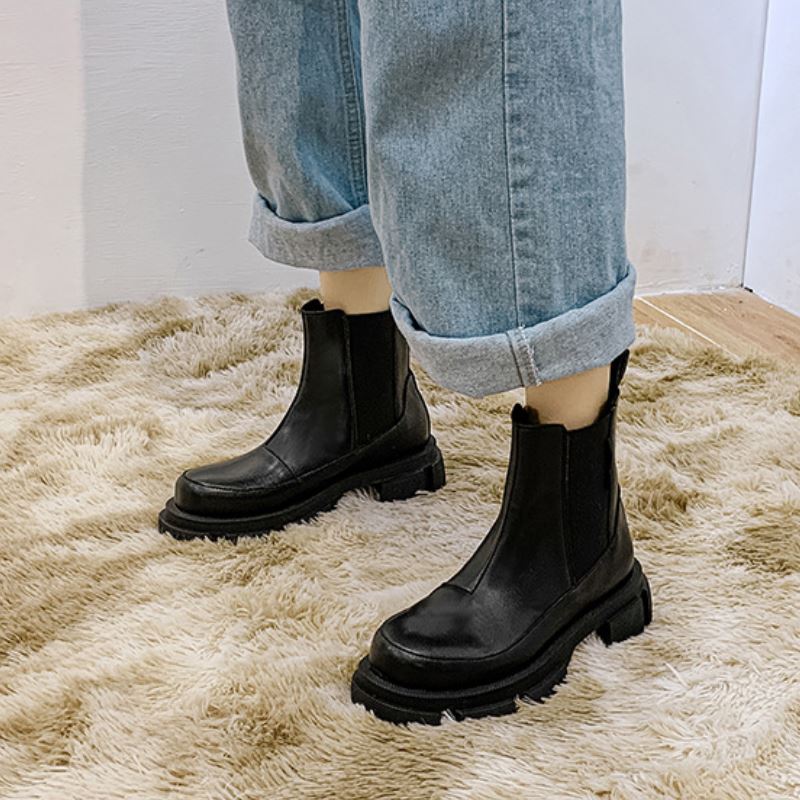 Leather Women Ankle Boots Platform Warm Fur High Heel - Necessary Clothing Store