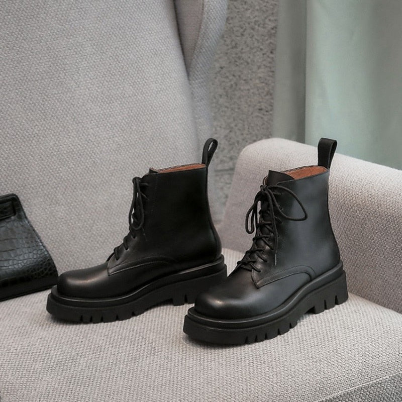 Woman Real Leather Ankle Warm Platform Short Boots - Necessary Clothing Store