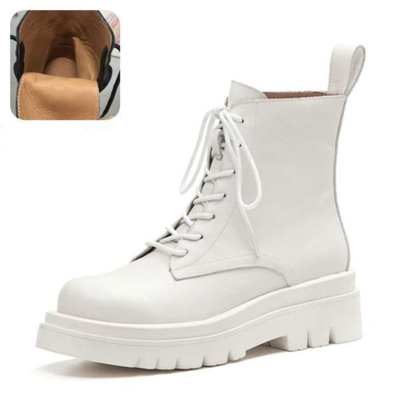 Woman Real Leather Ankle Warm Platform Short Boots - Necessary Clothing Store