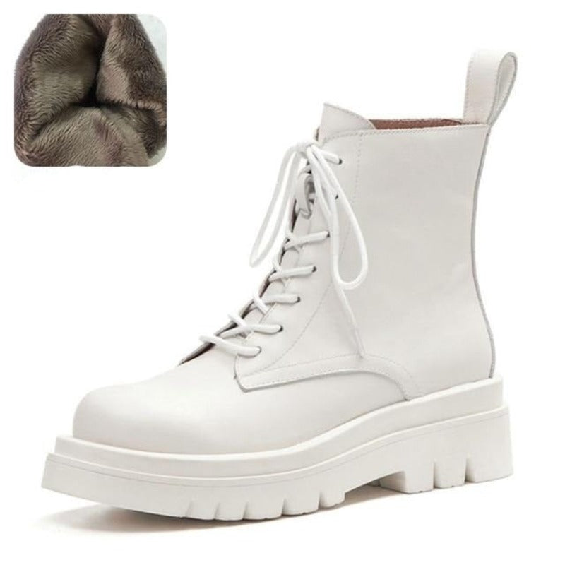 Woman Real Leather Ankle Warm Platform Short Boots - Necessary Clothing Store