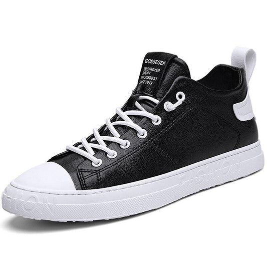 Fashion Breathable High Top Footwear Leather Black Hip Hop Sneakers - Necessary Clothing Store