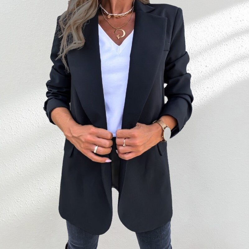 Elegant OL Black Coat Lace-Up Jacket Long Sleeve Coat Fit Outerwear - Necessary Clothing Store