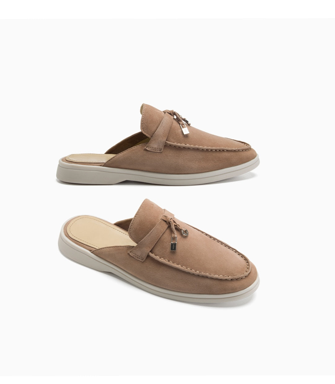 Natural Suede Mules Luxury Brand Designer Shoes Flat Genuine Leather - Necessary Clothing Store