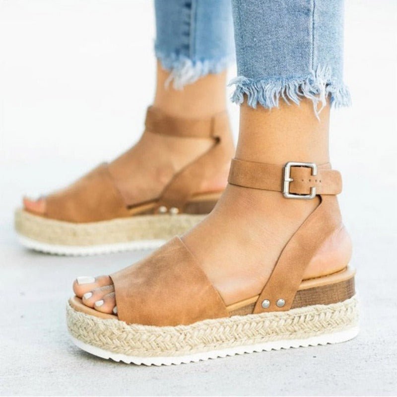 Soft Leather Platform Wedged Sandals - Necessary Clothing