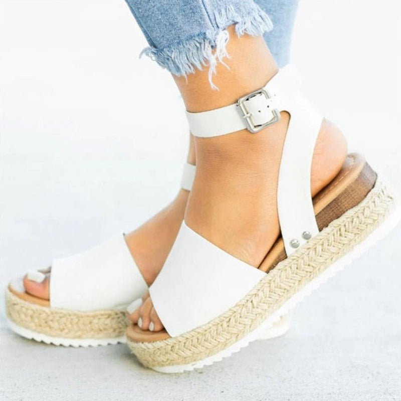 Soft Leather Platform Wedged Sandals - Necessary Clothing