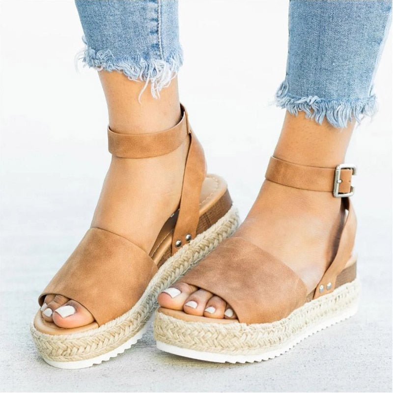 Soft Leather Platform Wedged Sandals - Necessary Clothing