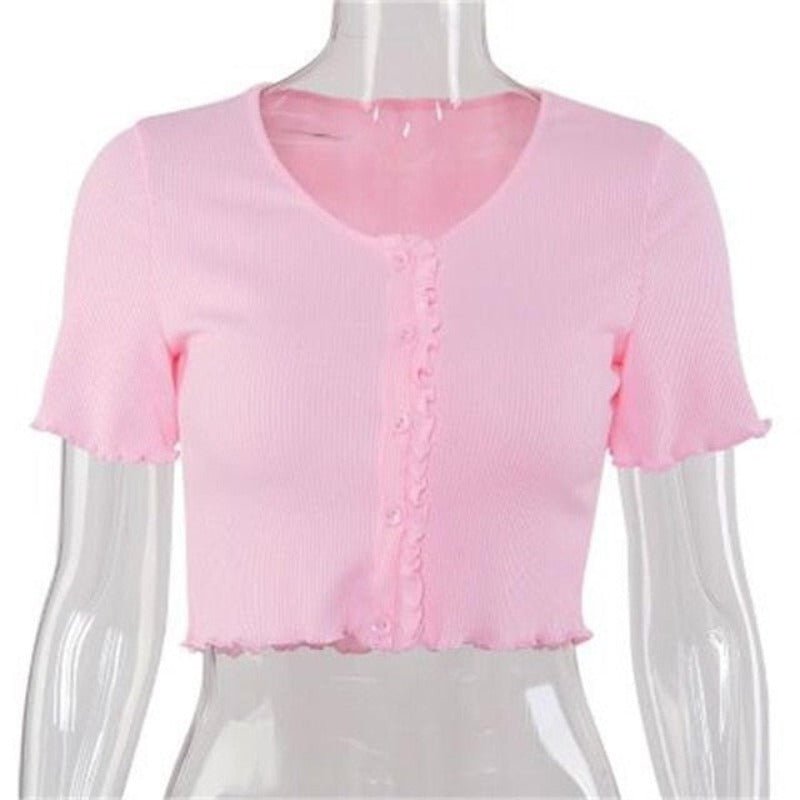 Stretchy Ruffle Sleeve Crop Top - Necessary Clothing