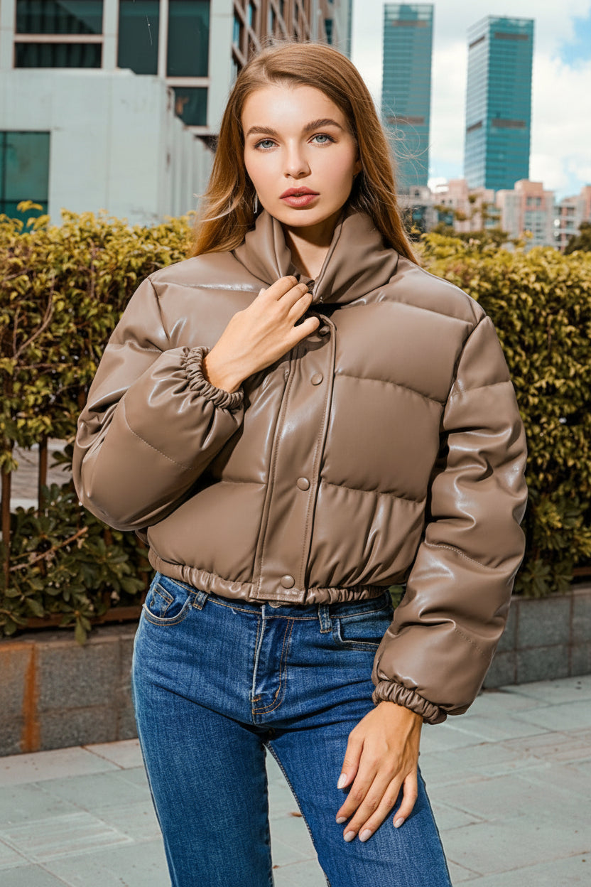 Thick Warm Short Leather Elegant Zipper Jacket - Necessary Clothing