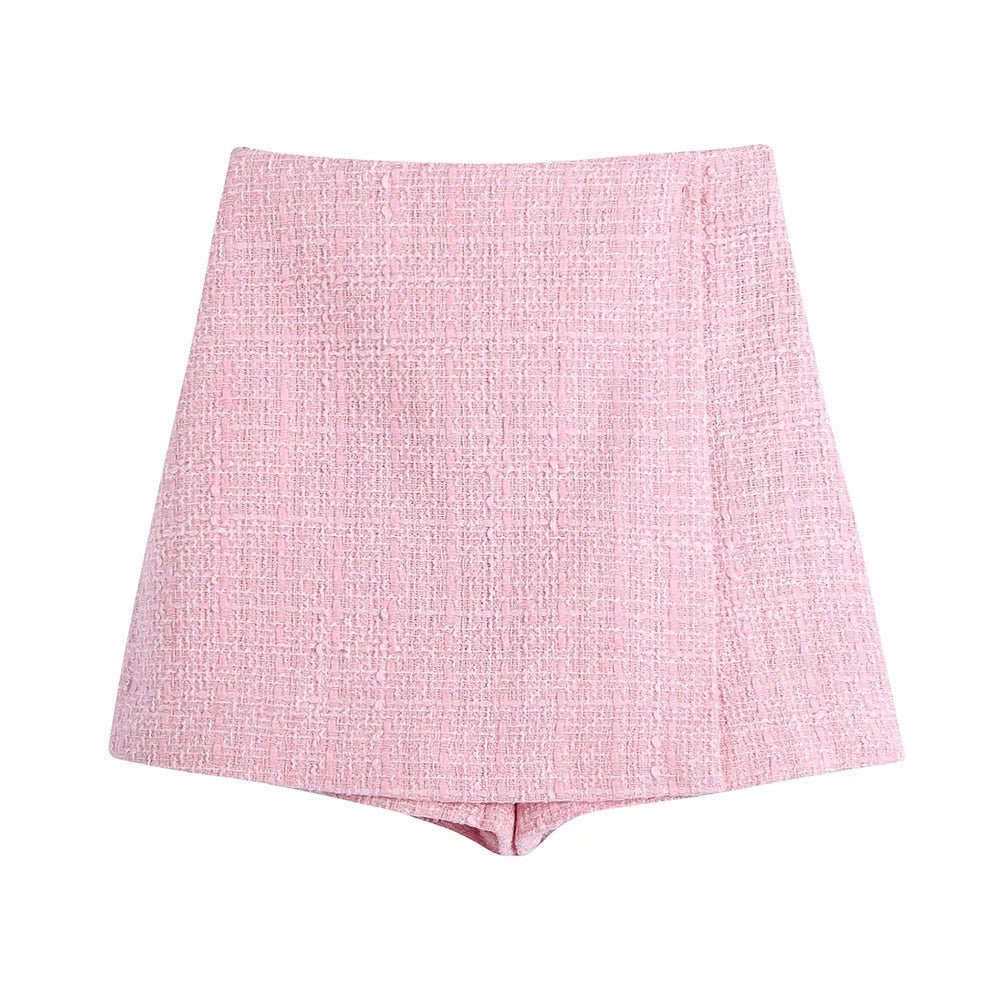 Tweed Double - Breasted Slim Blazer Culottes Skirt Suit - Necessary Clothing