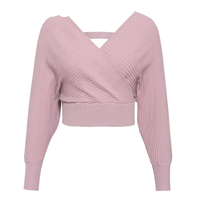 V - Neck Knitted Two - piece Batwing Sleeve Sweater Dress - Necessary Clothing