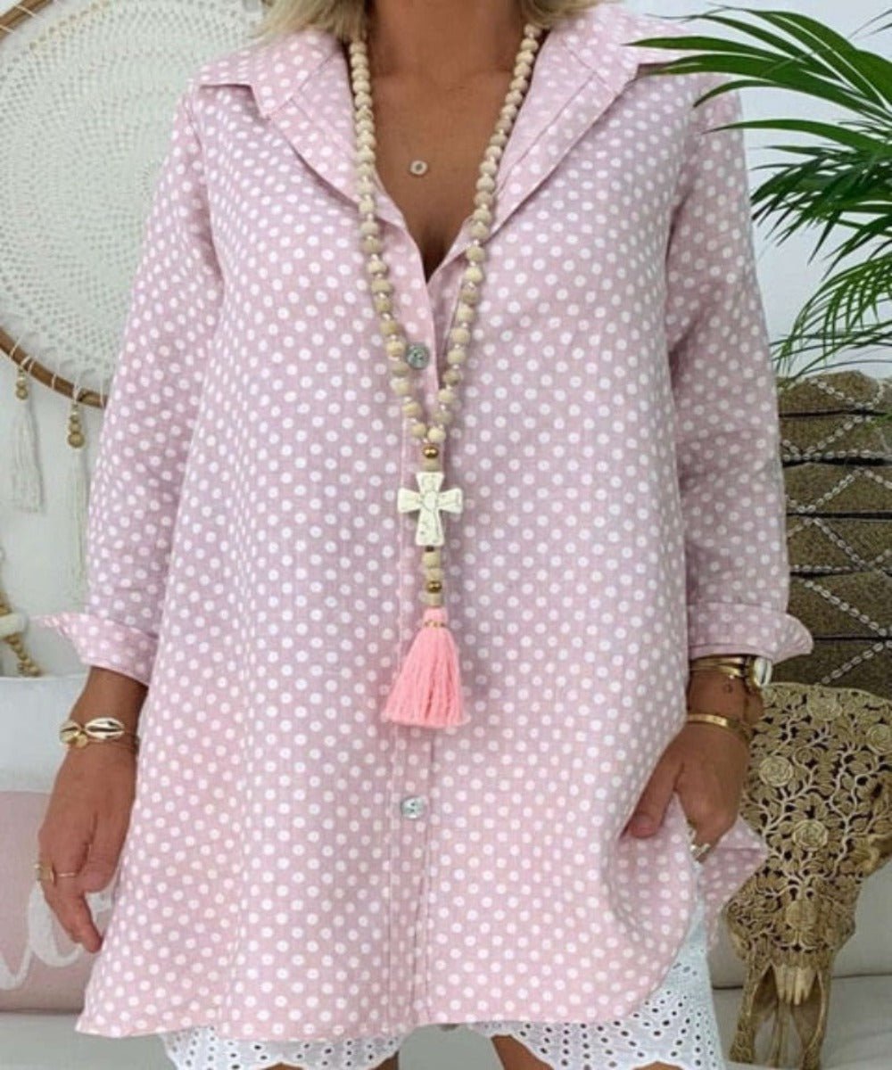 V Neck Polka Dot Long Sleeve Loose Blouse - Necessary Clothing