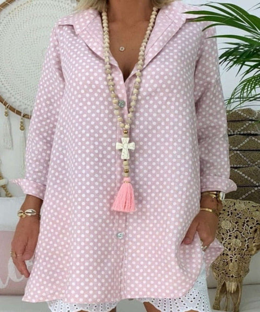 V Neck Polka Dot Long Sleeve Loose Blouse - Necessary Clothing