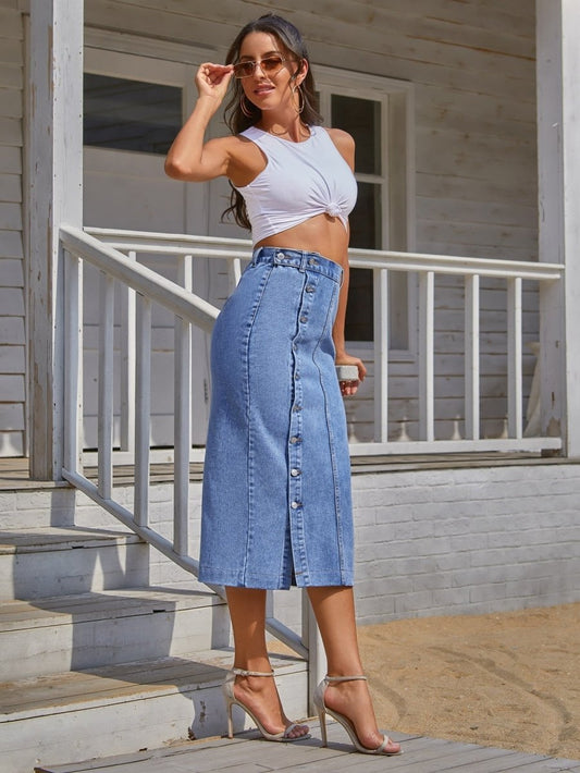 Wind Side Buttons Irregular Slits High Waist Skirt - Necessary Clothing