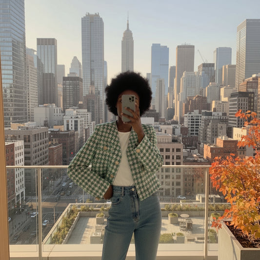 Women's Houndstooth Short Elegance V - neck Jacket - Necessary Clothing